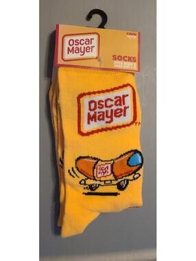 Oscar Mayer Crew Socks for Men, Yellow with Hot Dog Design
